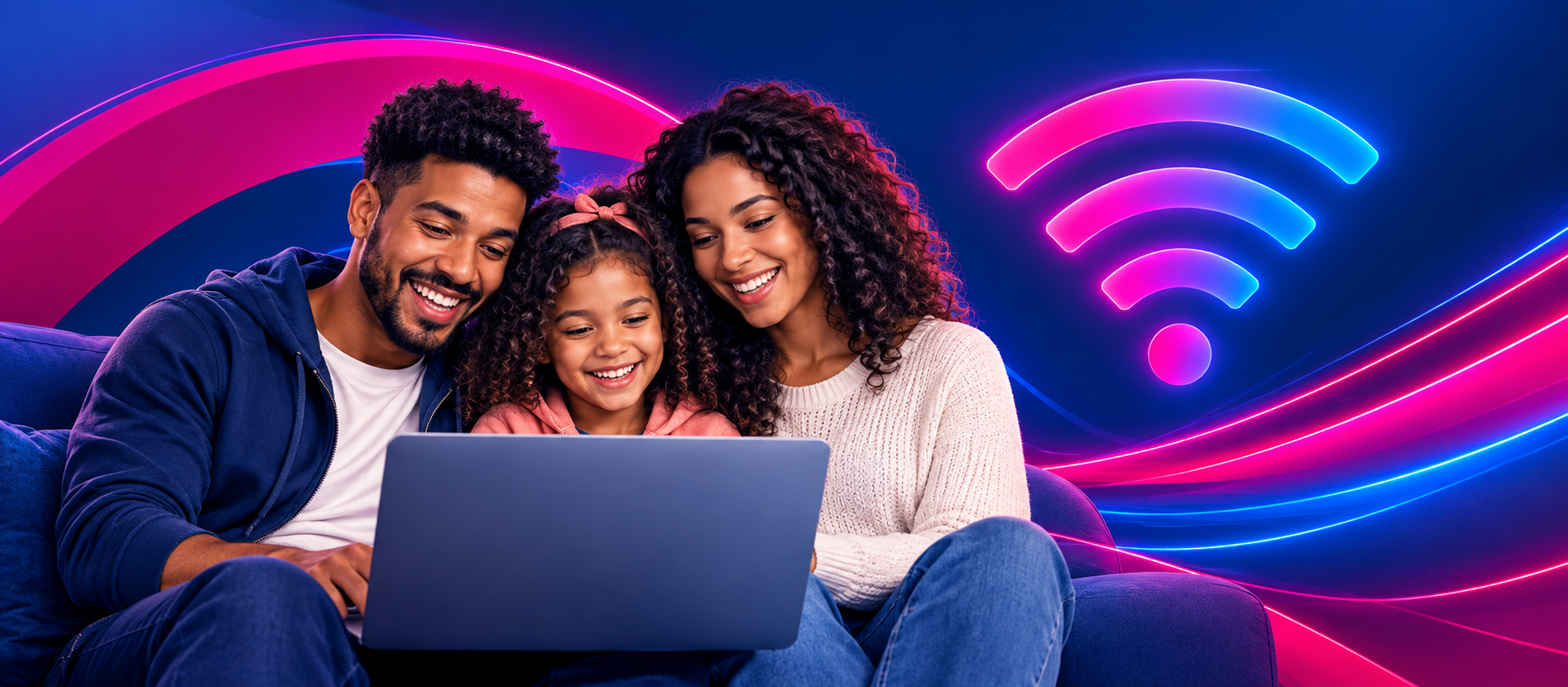 Casal navegando com internet fibra óptica do Inova Telecom